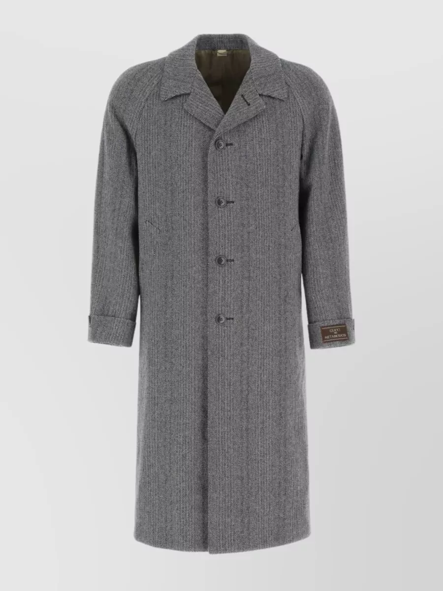 Shop Gucci Intricately Embroidered Wool Blend Coat In Grey