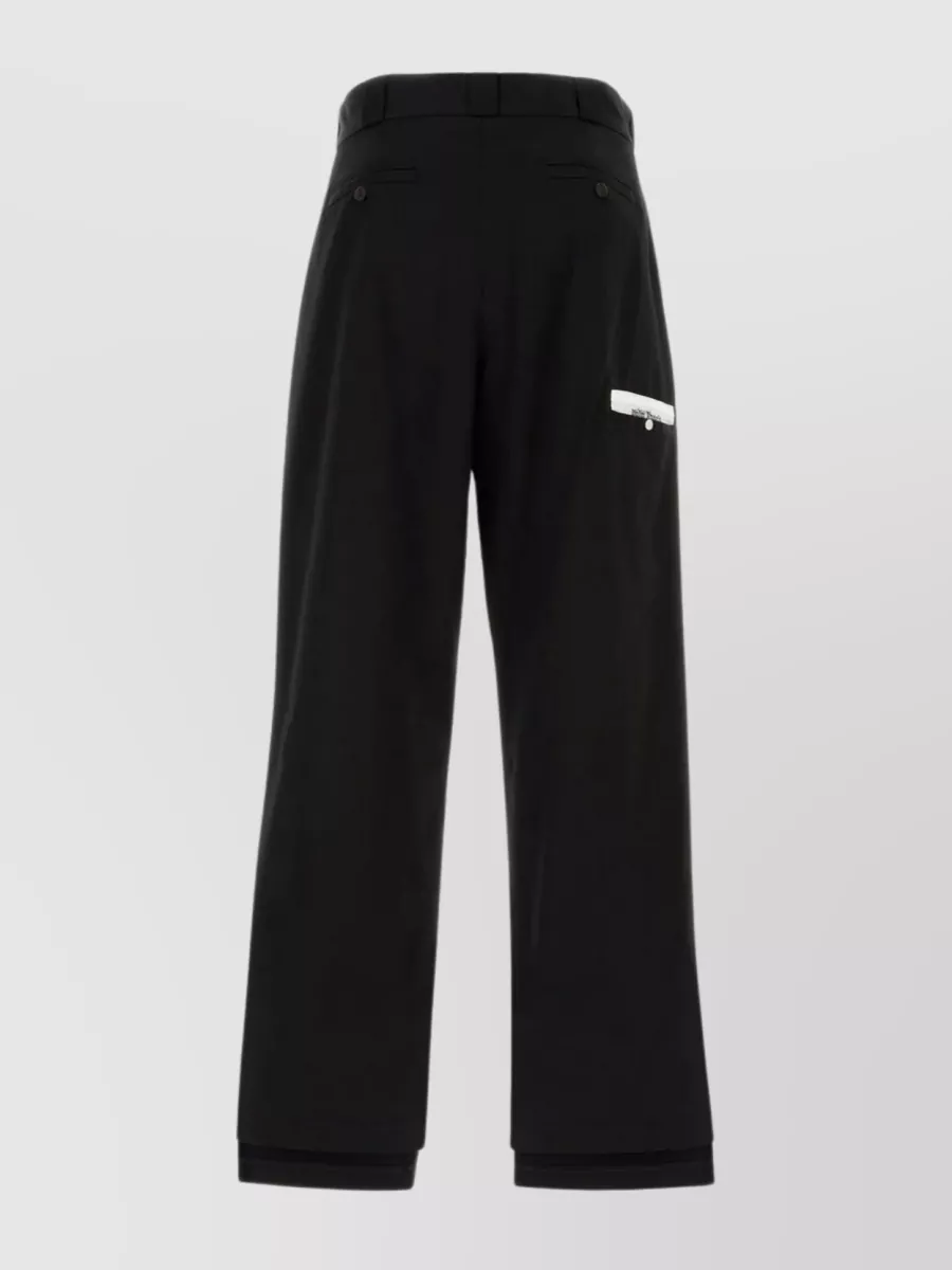 Shop Palm Angels Cotton Wide-leg Trousers With Hemline Slits In Black