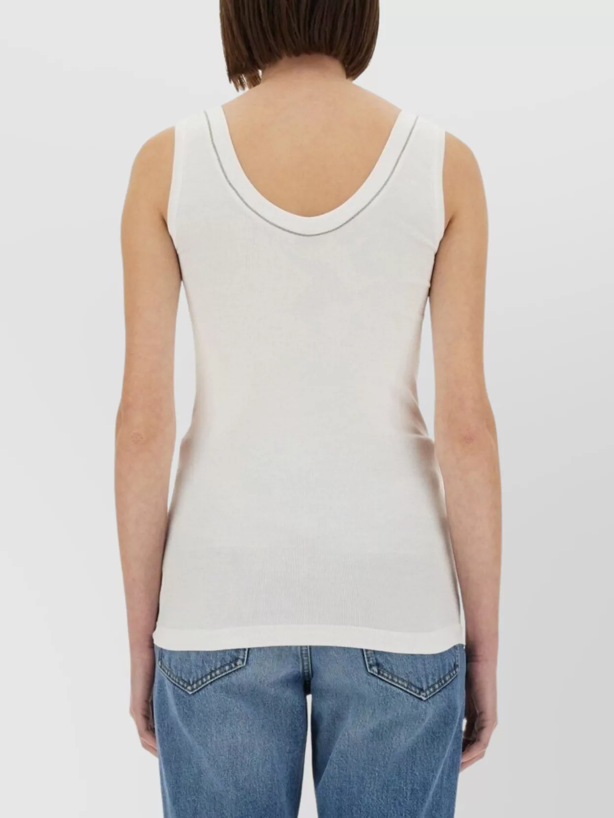 Brunello Cucinelli Ribbed Sleeveless V Neck Top