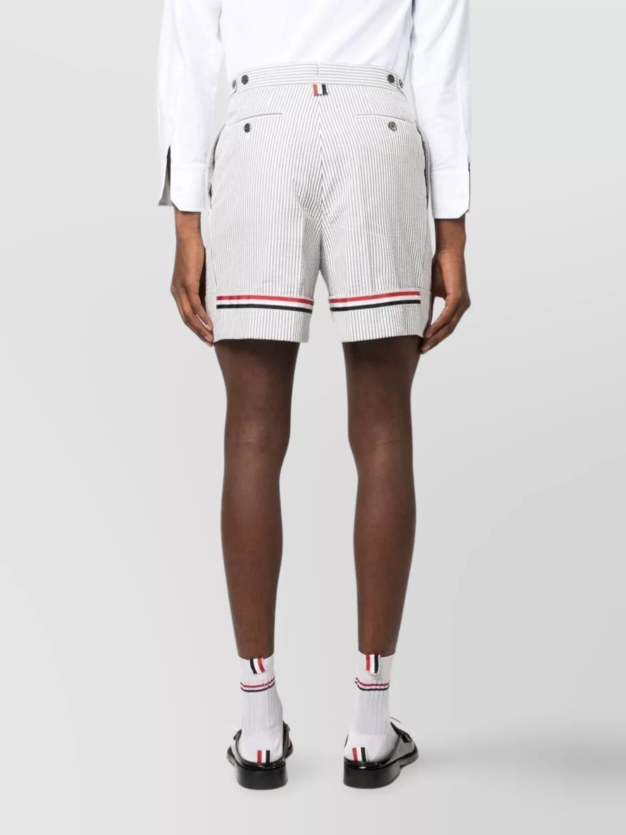 Thom Browne Seersucker Striped Shorts Cuffed Hem