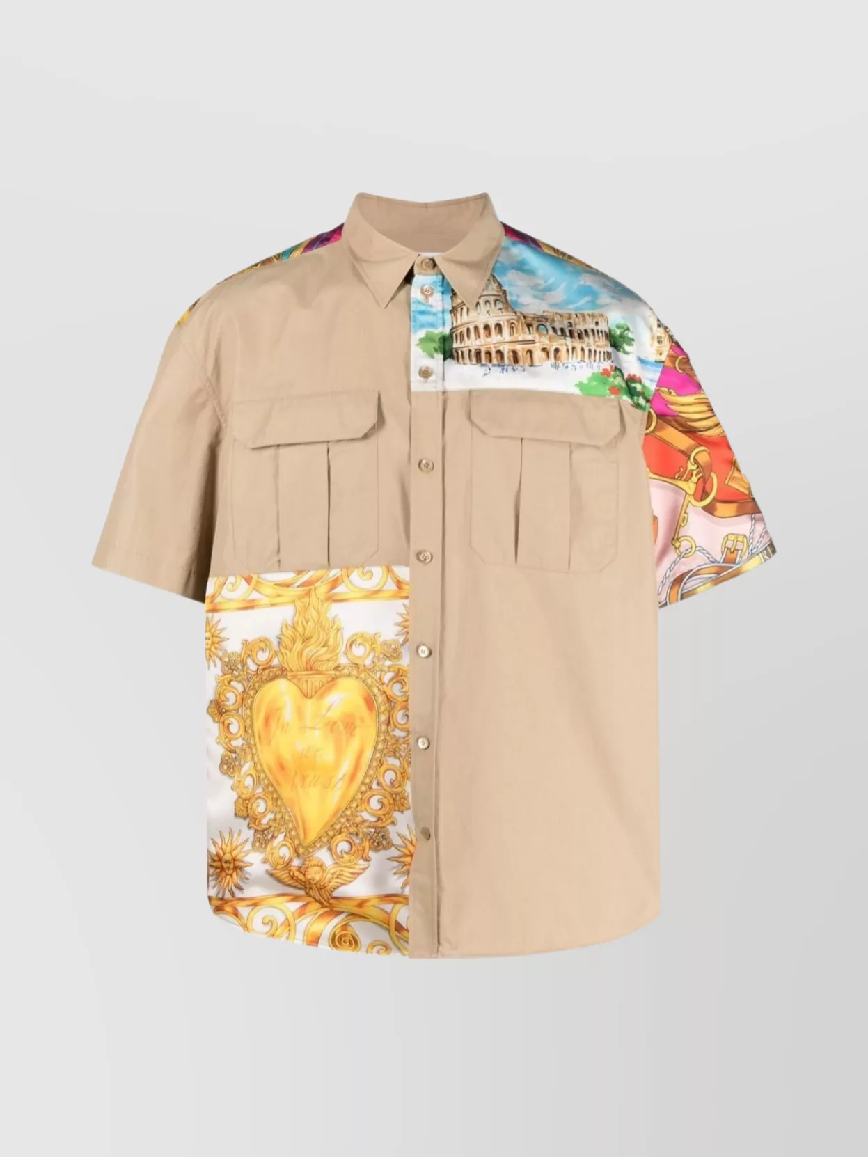 Moschino Mix-print Panelled Shirt In Beige