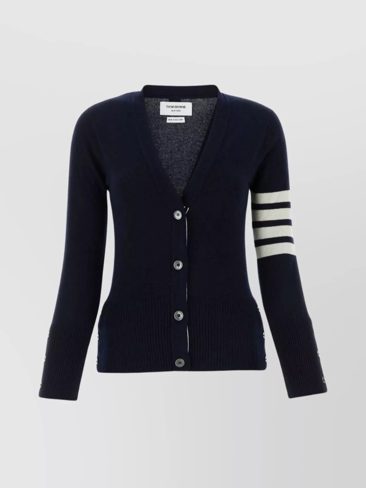Shop Thom Browne Striped Sleeve Cashmere Cardigan With Contrast Trim