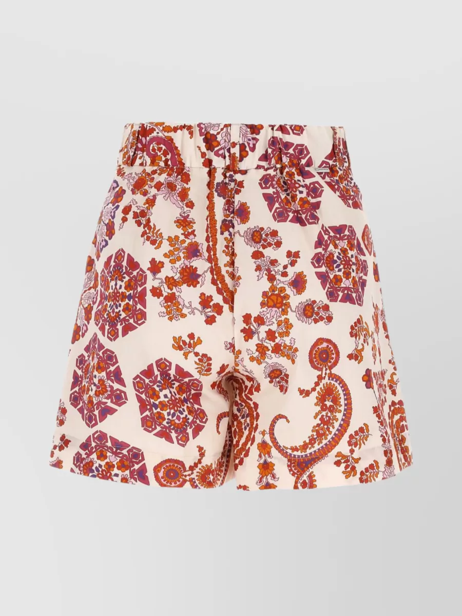 Shop Woolrich Cotton Pleated Floral Shorts In Pastel