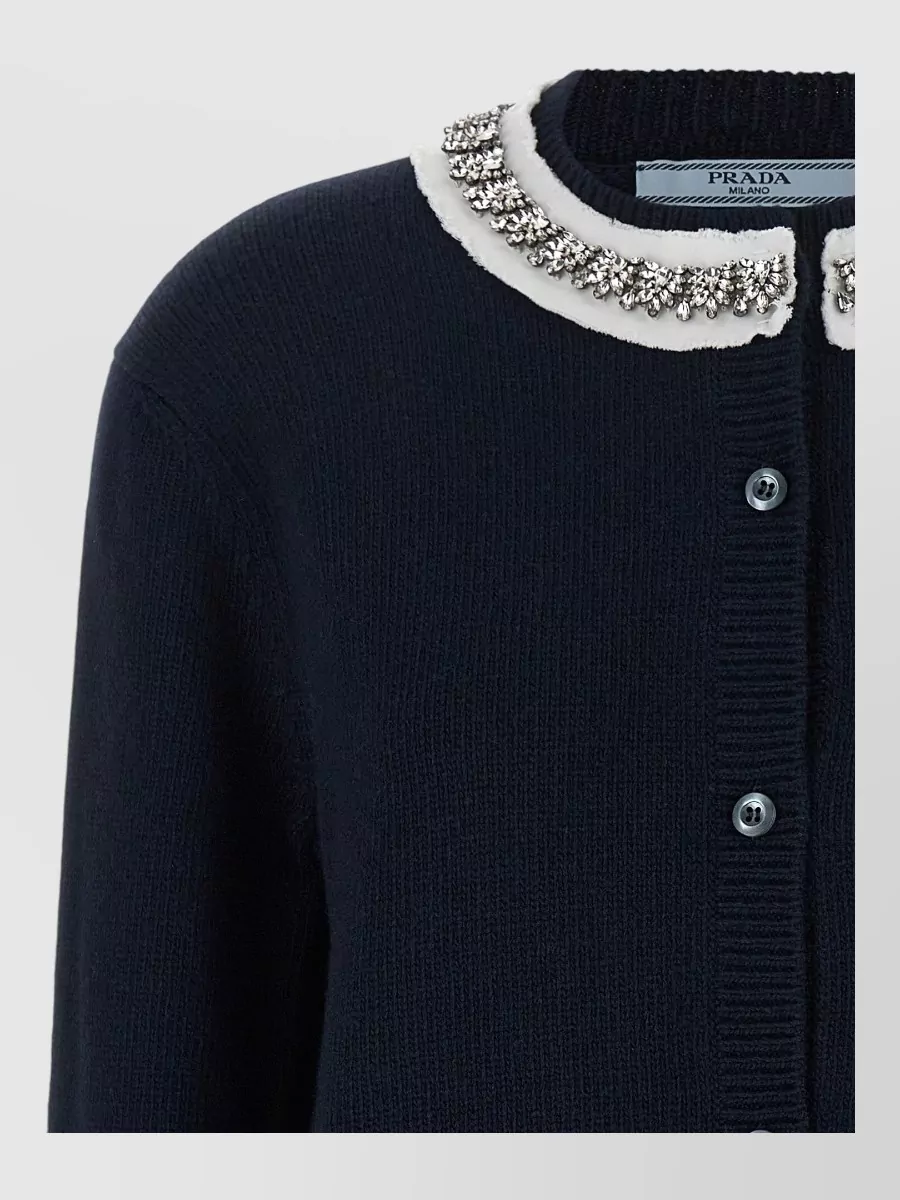 Prada Cashmere Blend Crystal Embellished Collar Cardigan