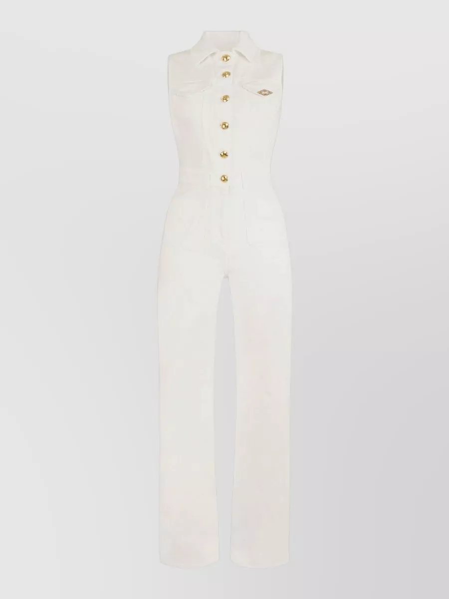 Elisabetta Franchi Denim Sleeveless Straight-Leg Jumpsuit