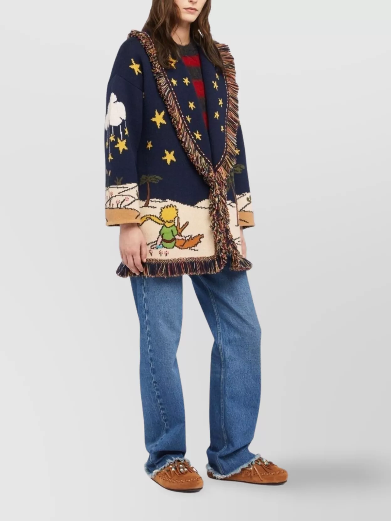 Alanui The Little Prince Long Cardigan With Fringe In Blue