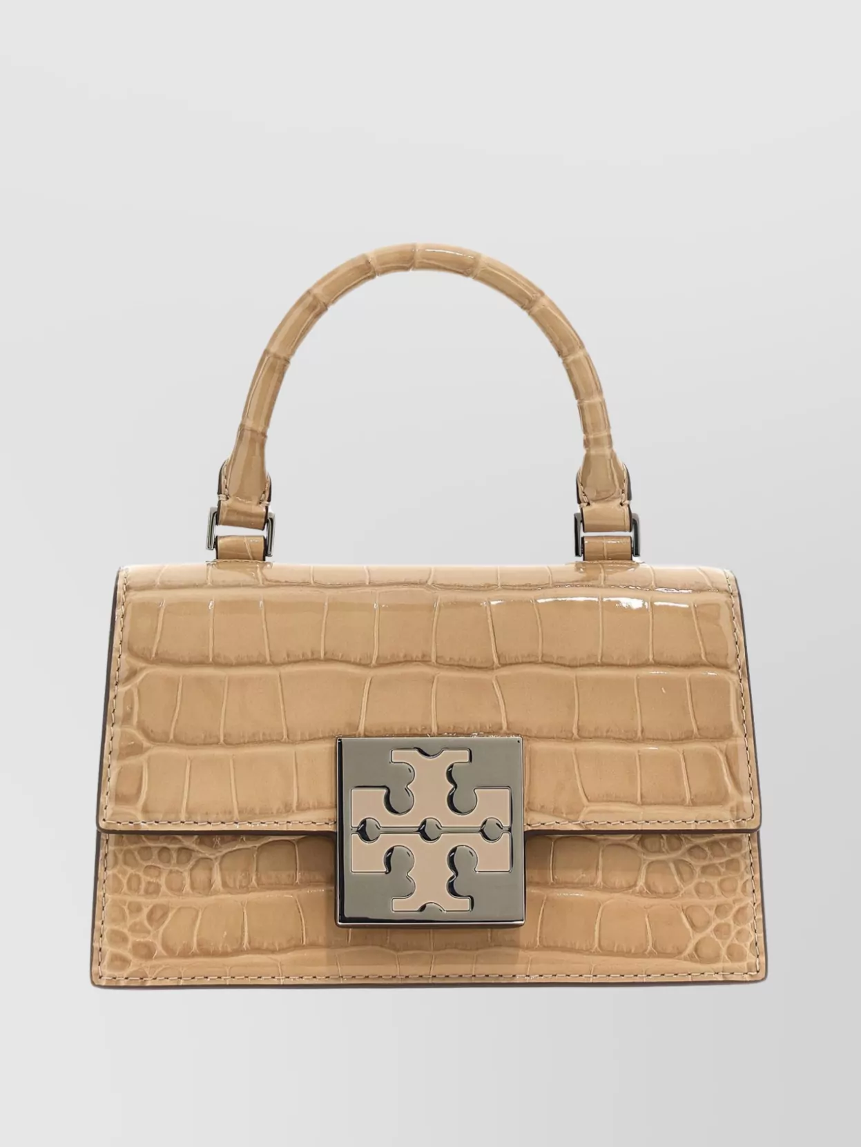 Tory Burch Structured Croc-embossed Cross-body Satchel With Top Handle In Gold