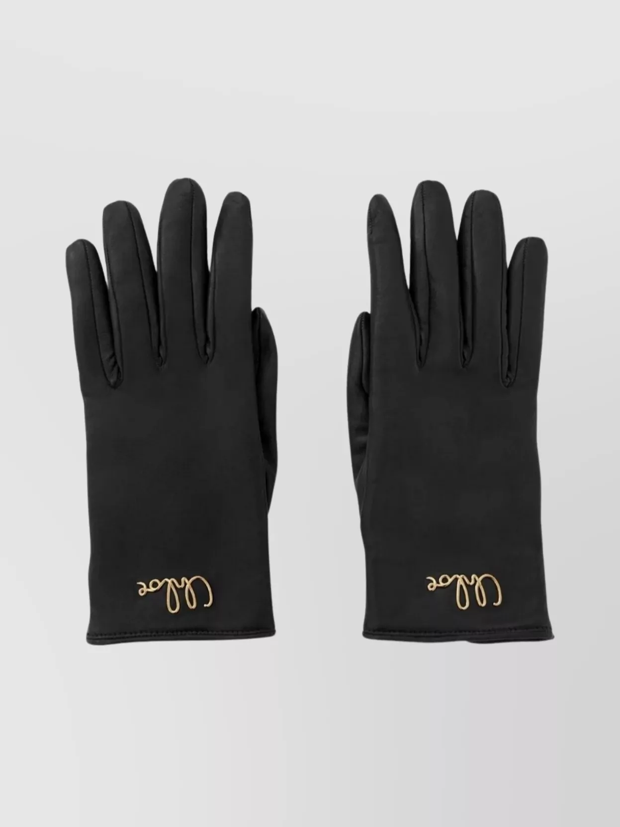 Chloé Iconic Leather Gloves Embroidered Logo In Black
