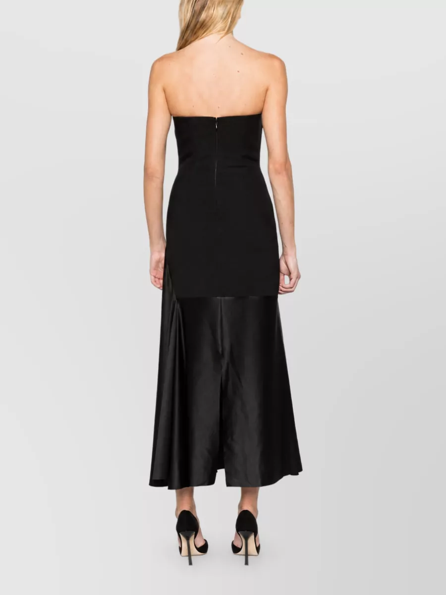 Solace London Asymmetric Strapless Satin Midi Dress