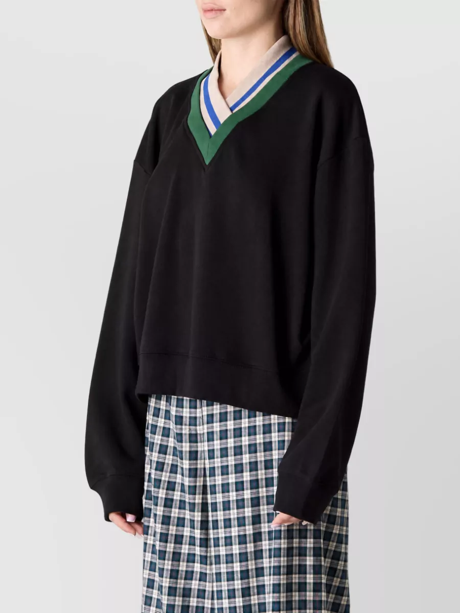Dries Van Noten Ribbed V-Neck Long-Sleeve Sweatshirt