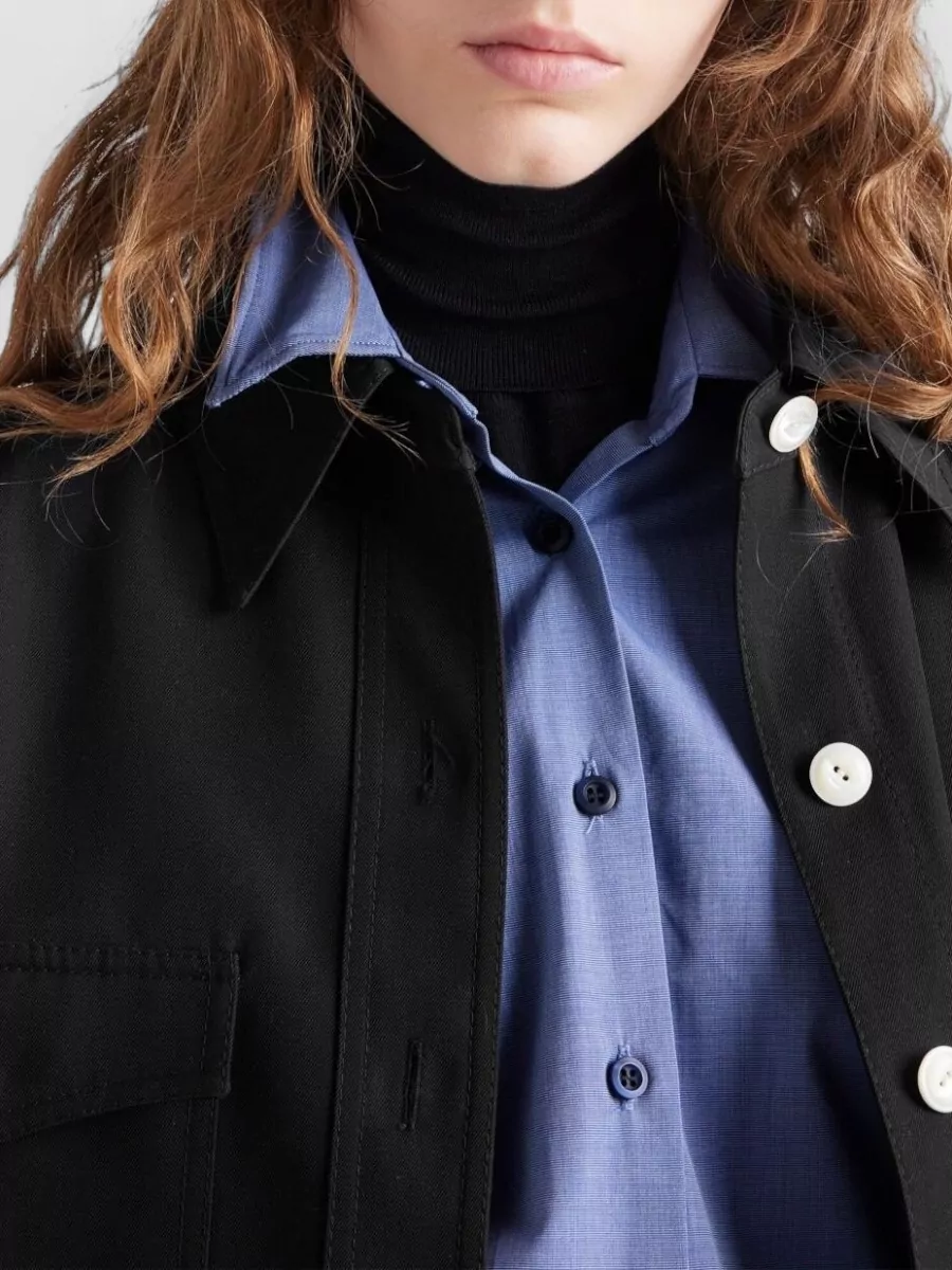 Prada Straight Jacket Shirt Collar Long Sleeves Chest Pockets