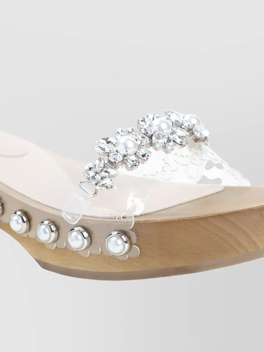 Simone Rocha Wooden Clog Sandals Clear Strap Embellishment