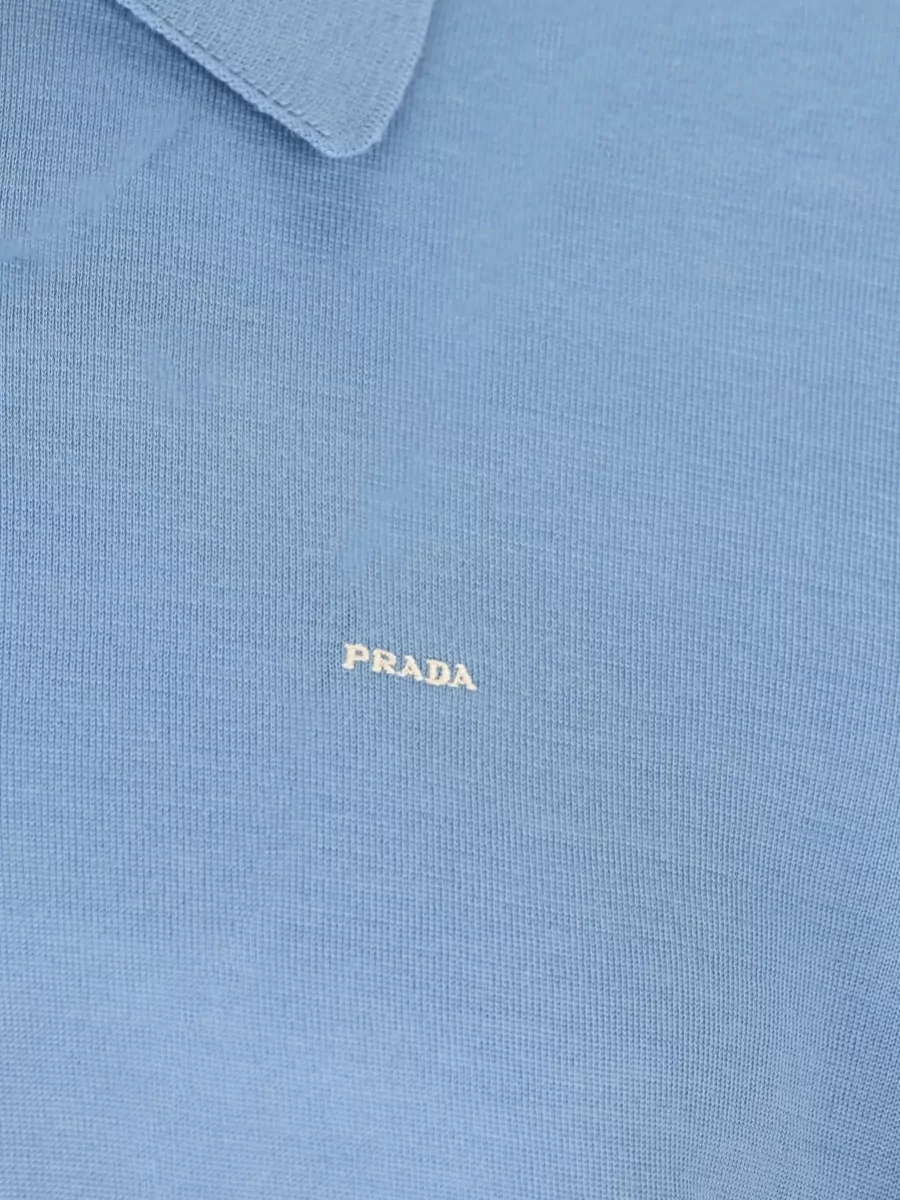 Prada Short Sleeve Polo Shirt Ribbed Hem Cuffs