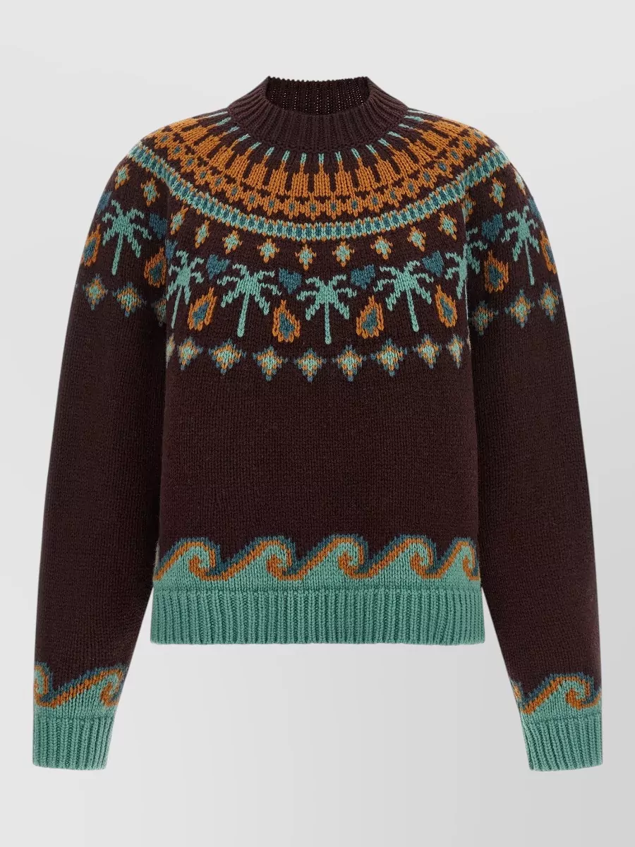 Alanui virgin wool jacquard relaxed-fit crew-neck long-sleeve sweater