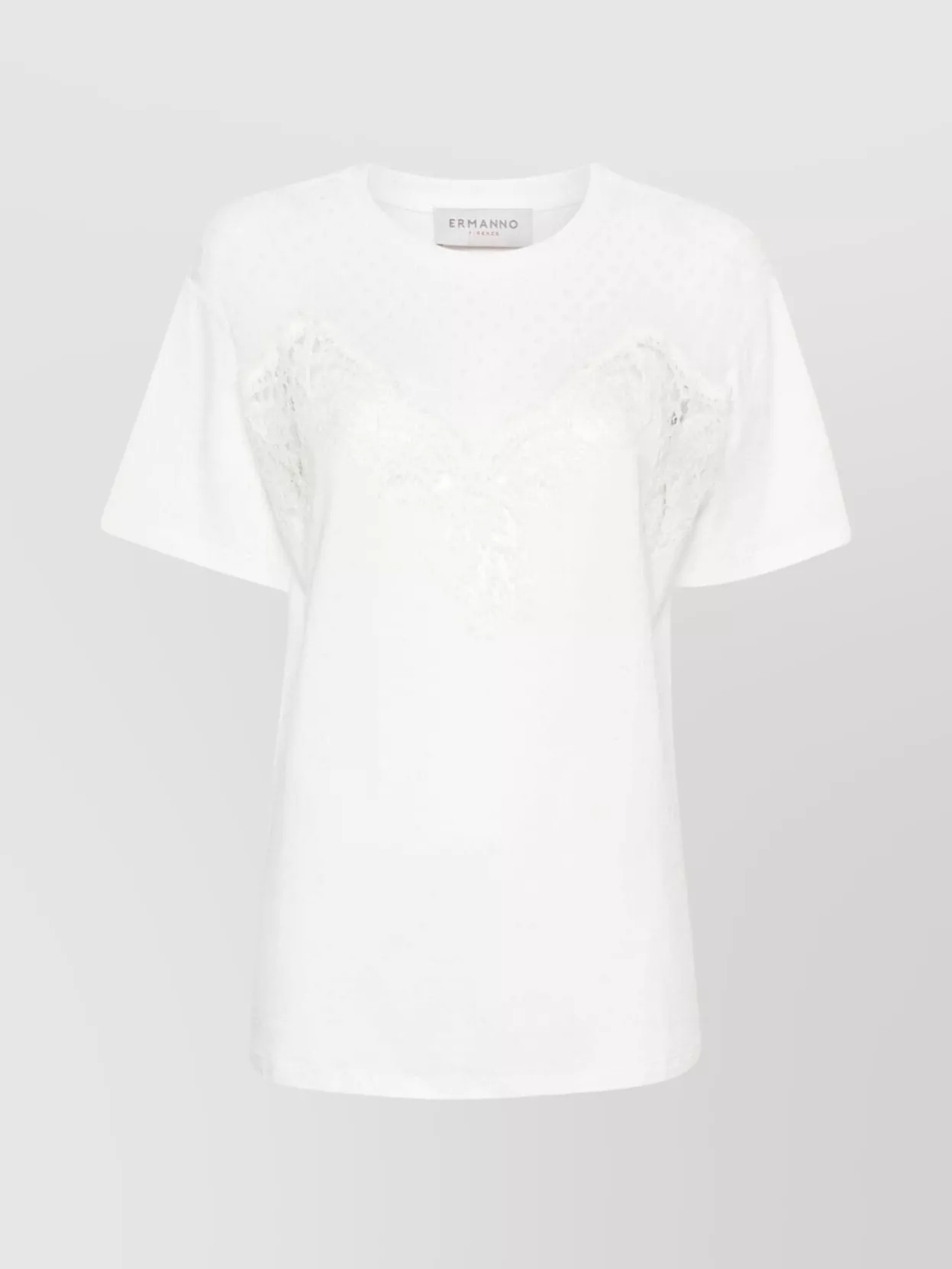 Ermanno Firenze Lace Detail Short Sleeve Round Neck Top In White