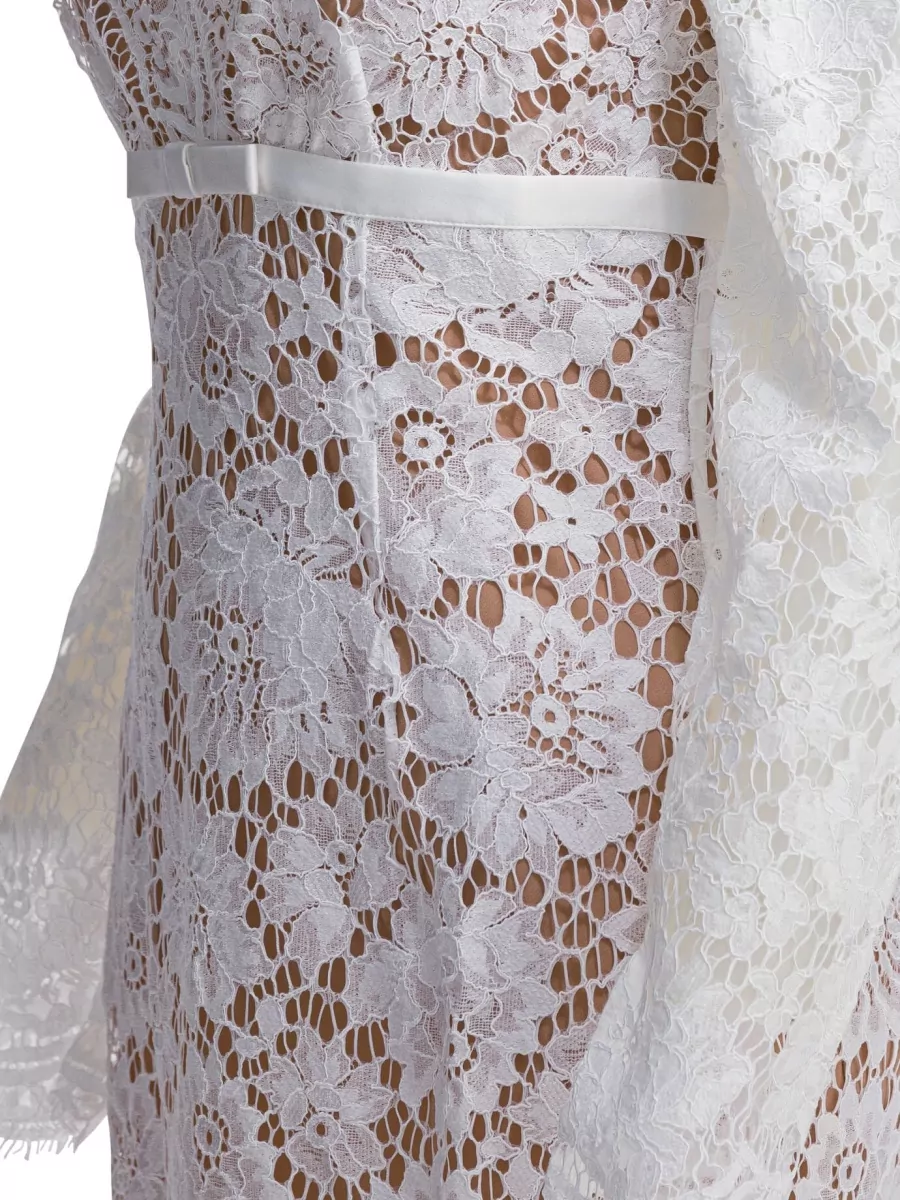 Self-Portrait Floral Lace Long Sleeve V-Neck Midi Dress