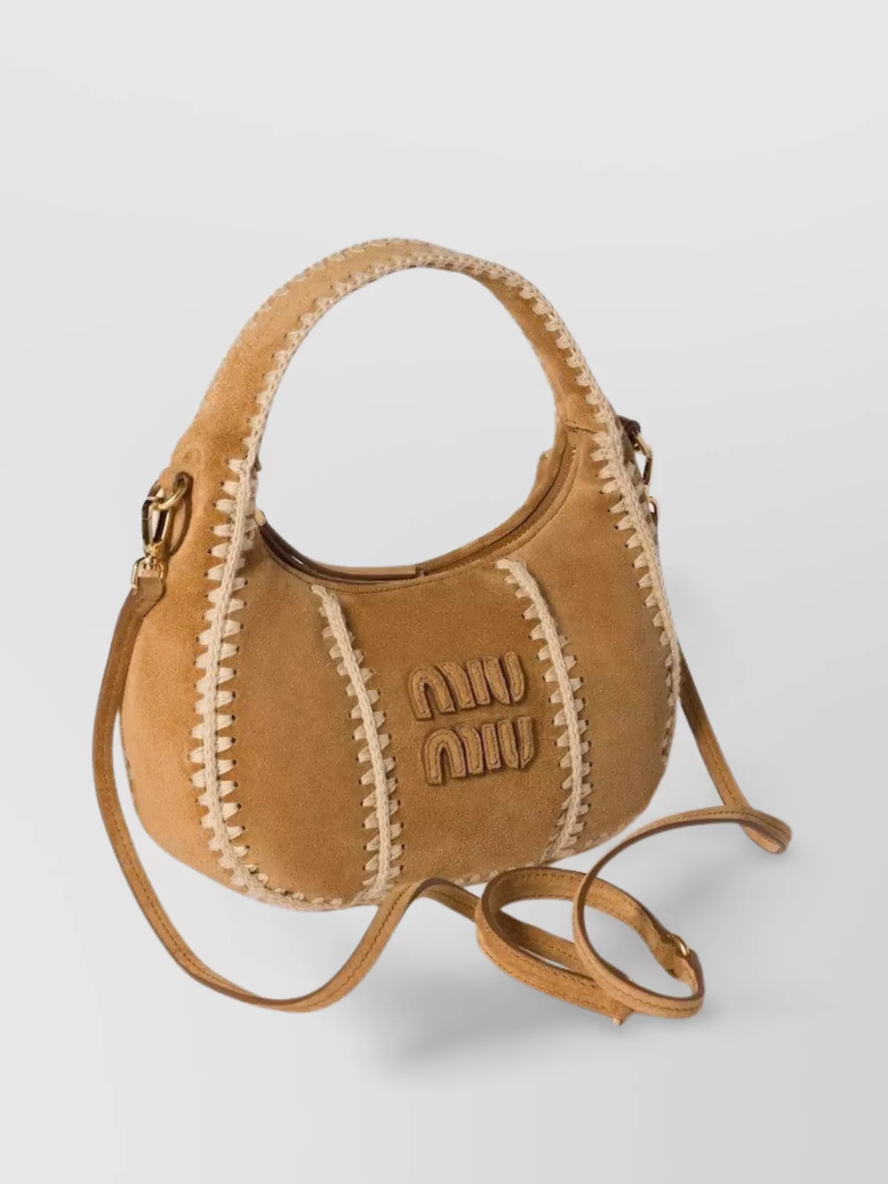 Miu Miu Suede Crochet Tote Bag In Brown