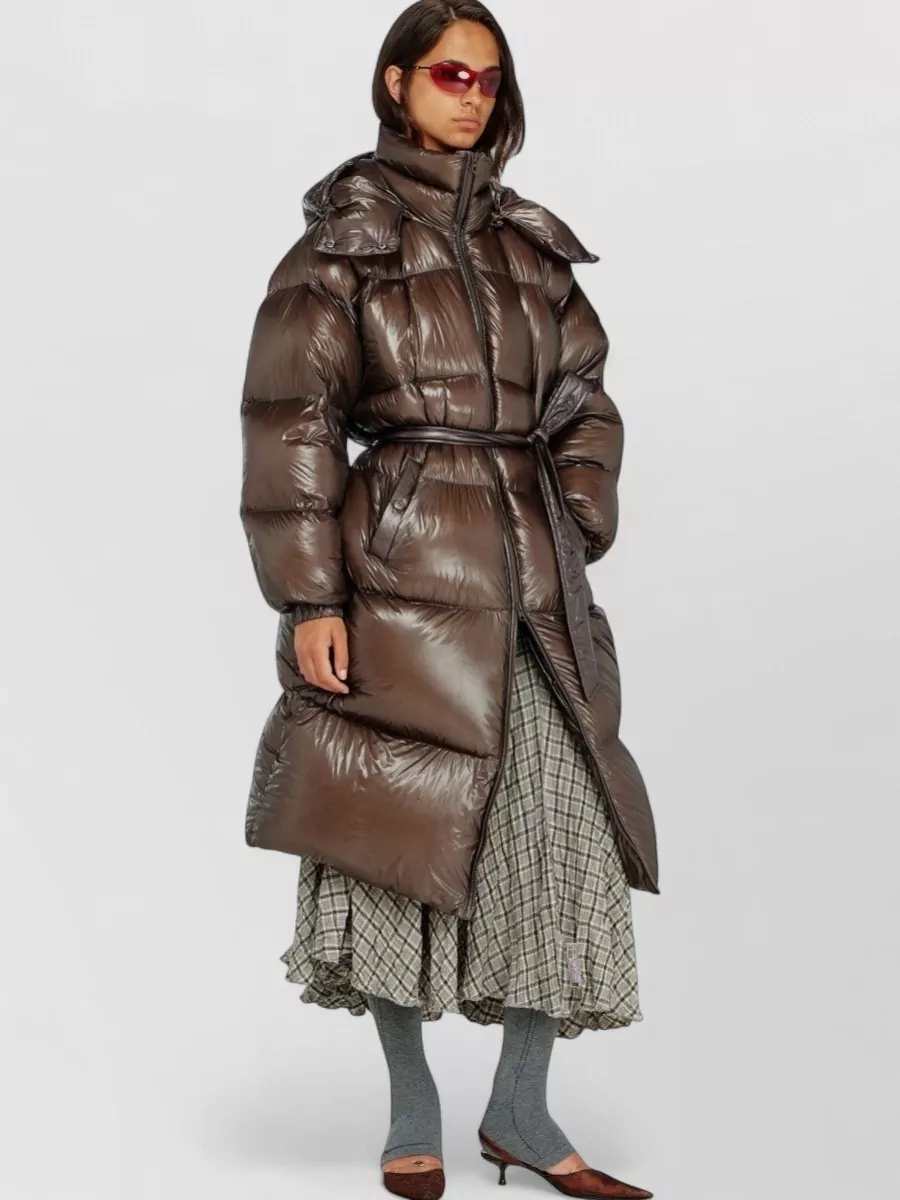 Diesel down quilted belted puffer coat