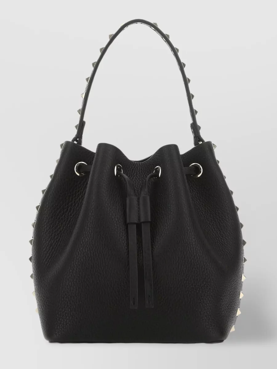 Shop Valentino Studded Leather Bucket Bag In Black
