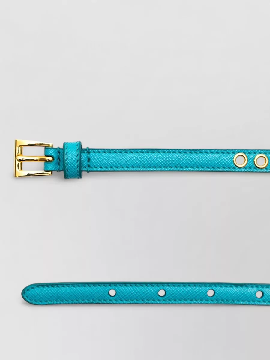 Prada Calf Leather Skinny Eyelet Belt
