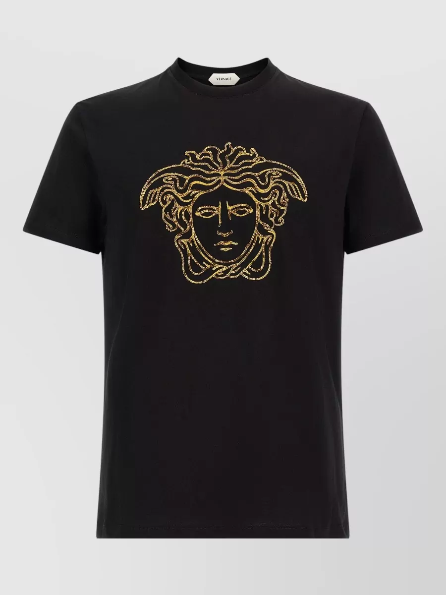 Versace cotton jersey medusa embroidered short sleeve t shirt