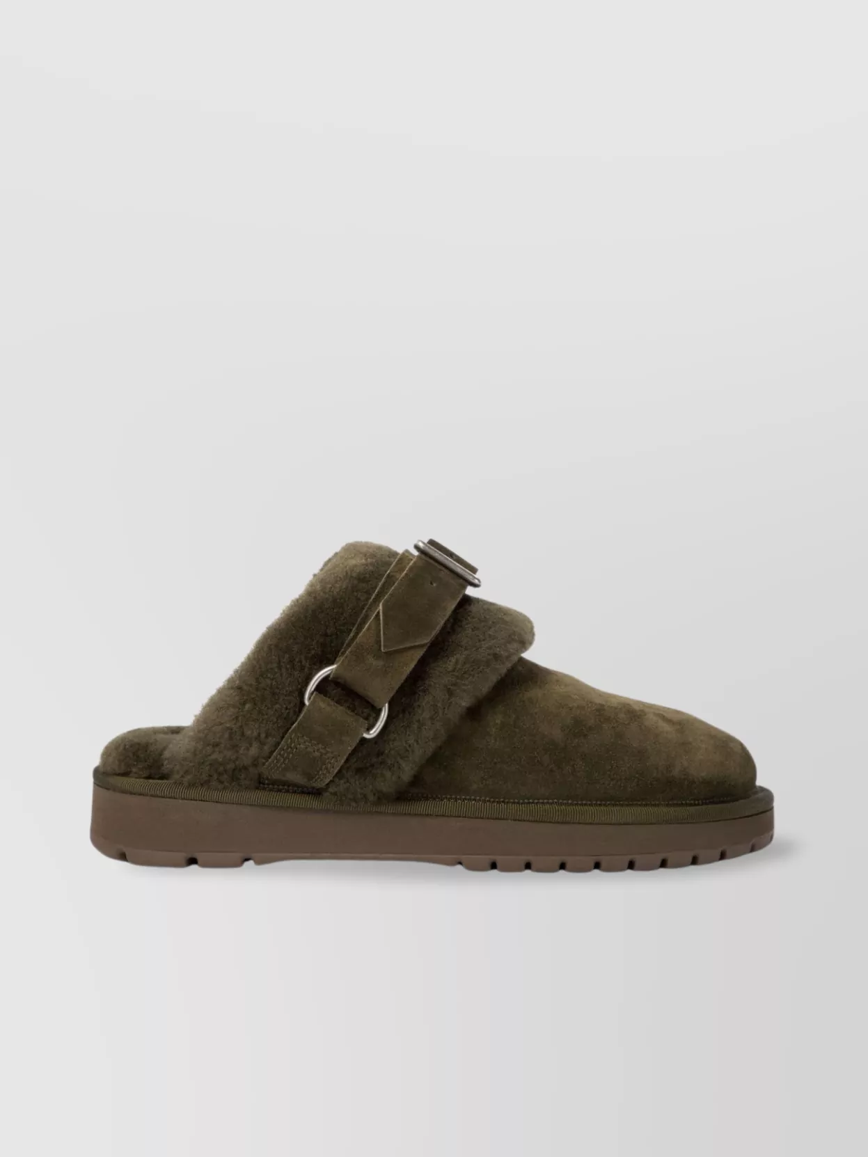 Burberry Womens Khaki Snug Low Sheepskin Mules
