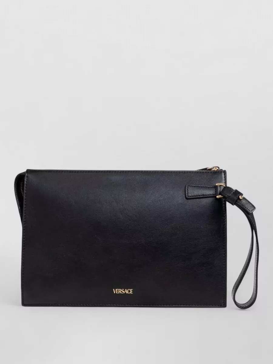 Versace Rectangular Clutch Bag Gold Tone Hardware Wrist Strap