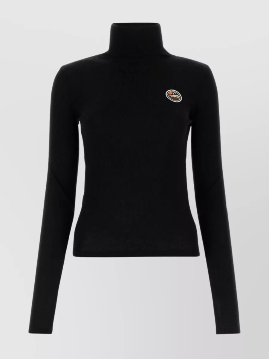 Shop Chloé Wool Blend Turtleneck Sweater With Ribbed Texture In Black