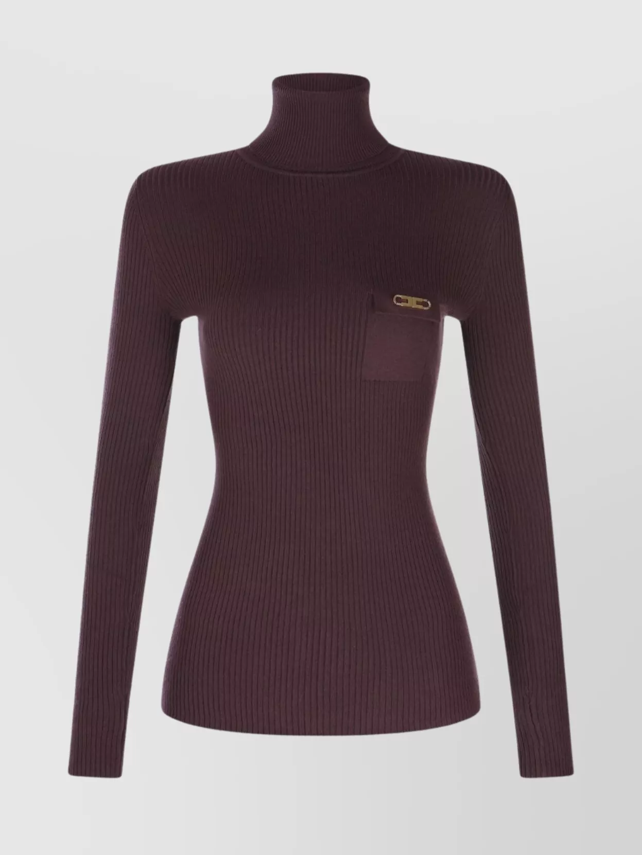 Elisabetta Franchi Ribbed Turtleneck Gold-Tone Hardware