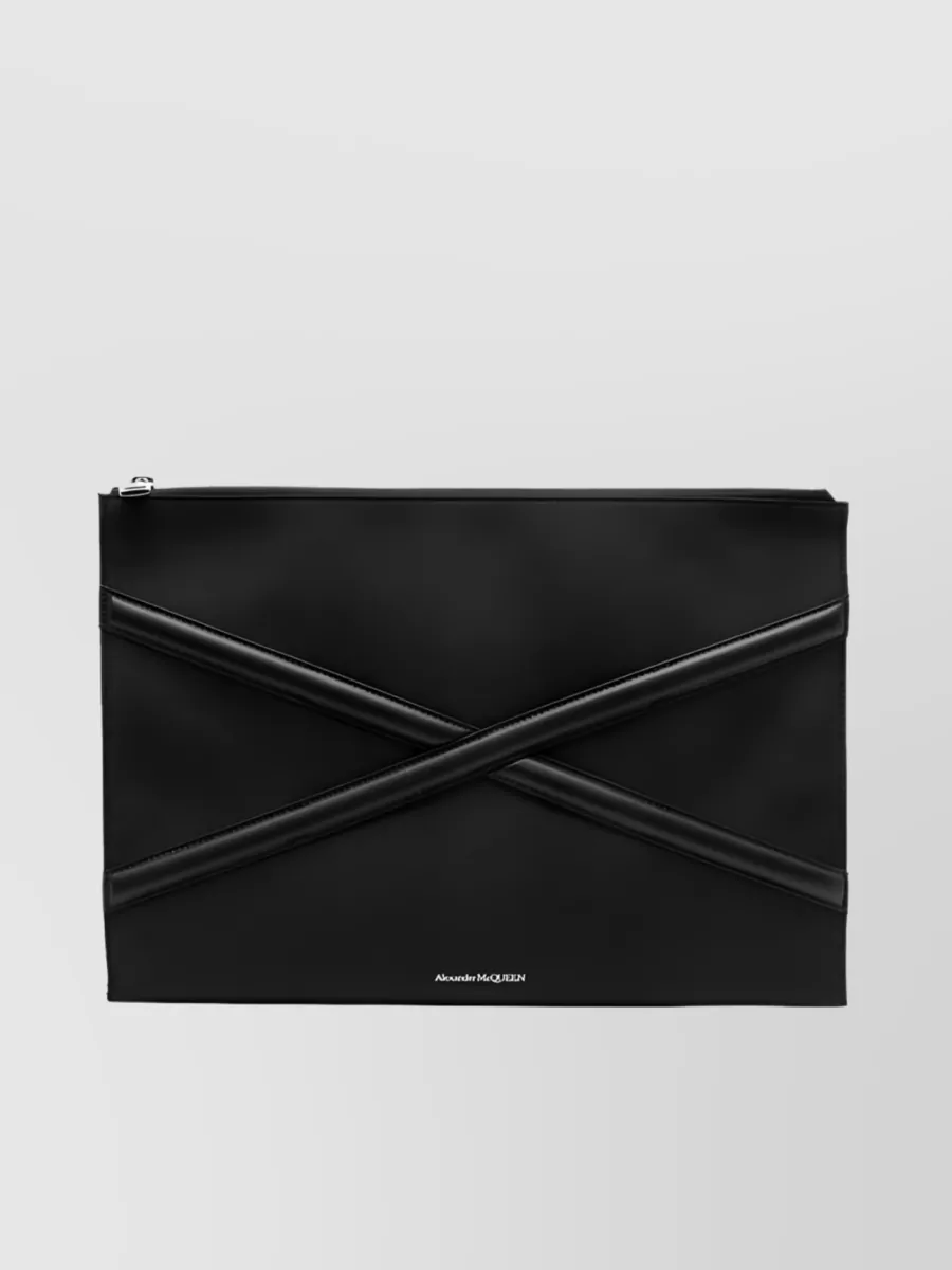 Shop Alexander Mcqueen Harness Logo-print Lambskin Clutch Bag In Black