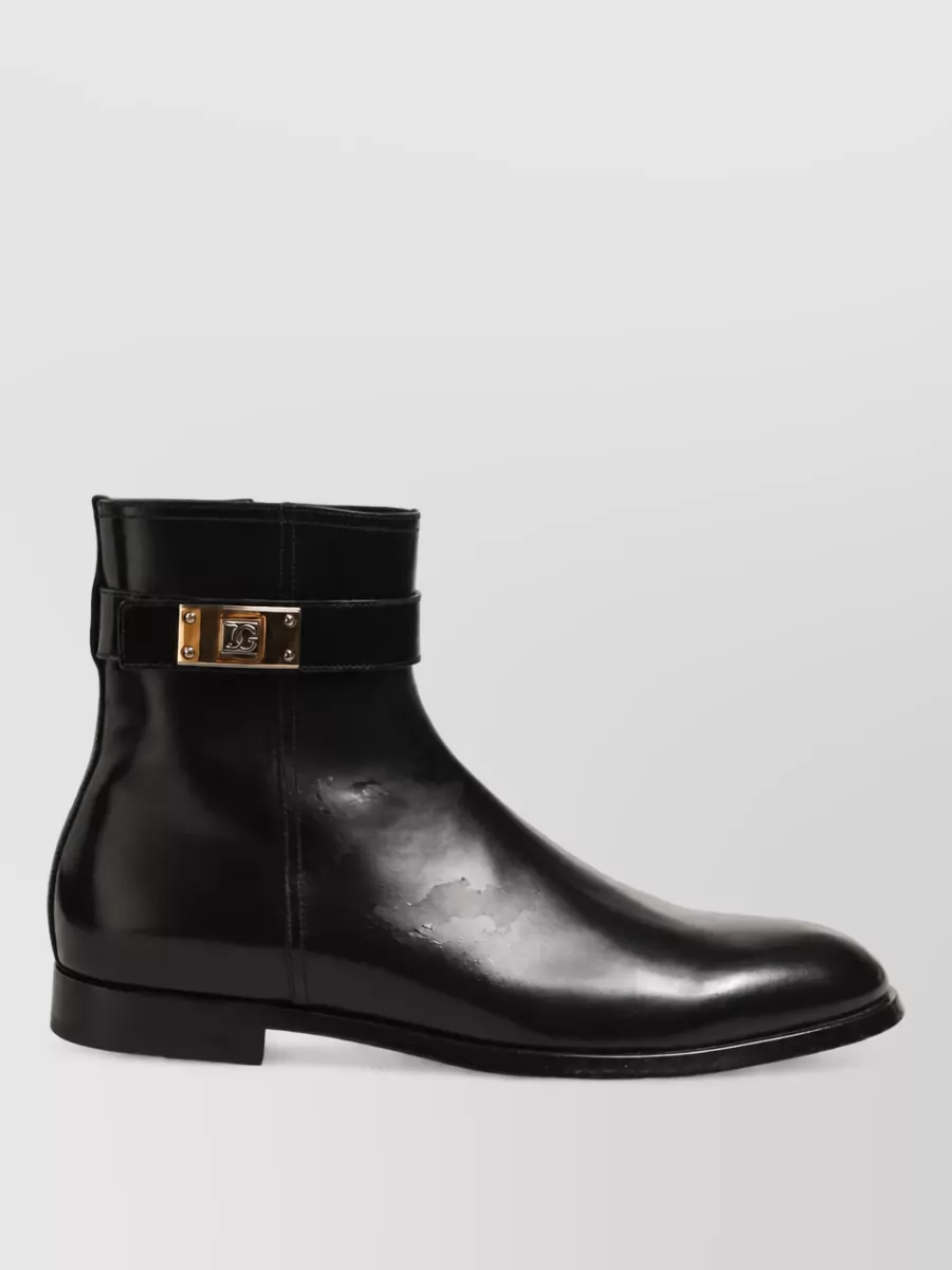 Dolce&Gabbana Leather Buckle Mid Calf Boots