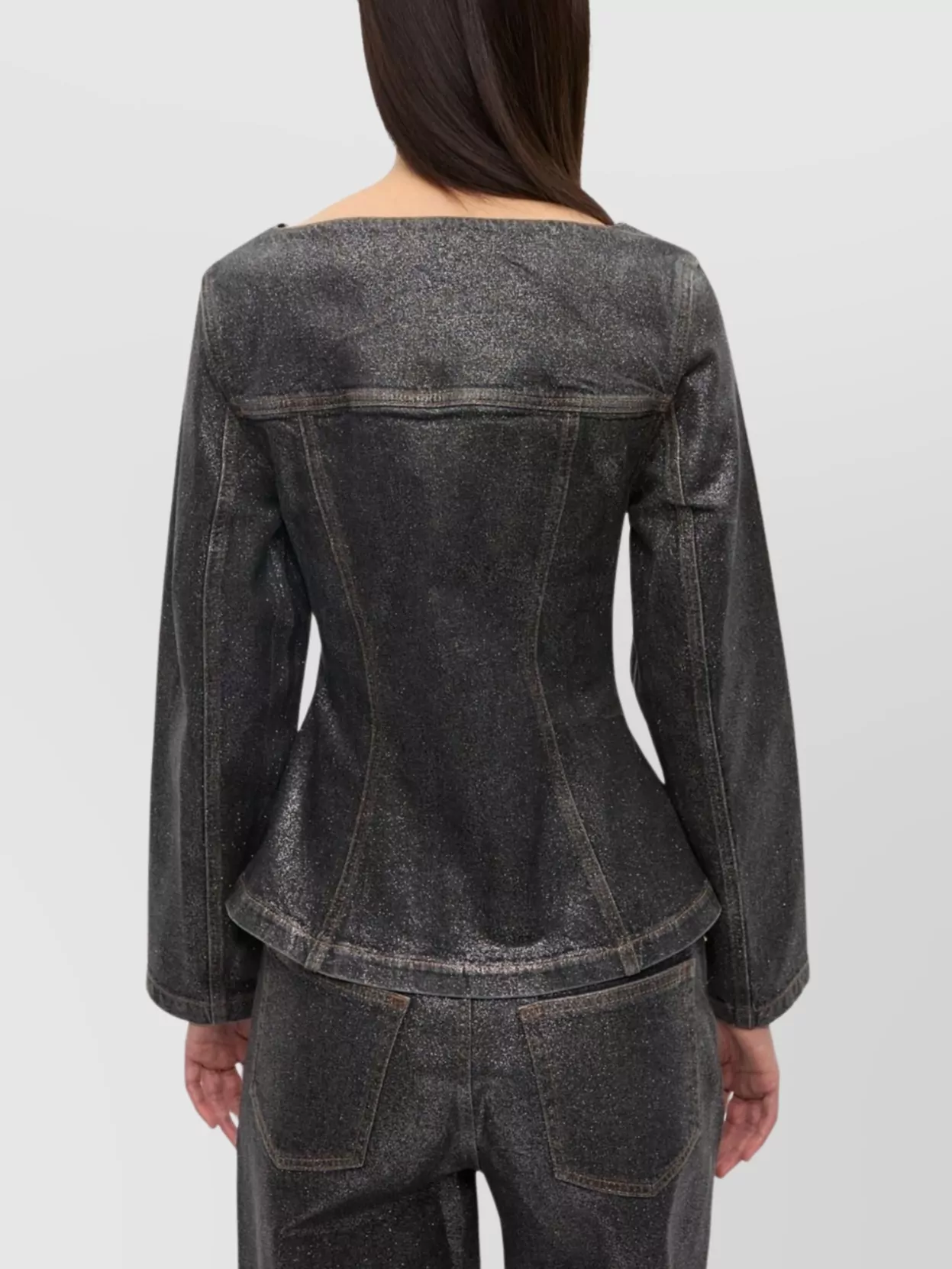 Ganni Peplum Waist Denim Cotton Blazer Jacket