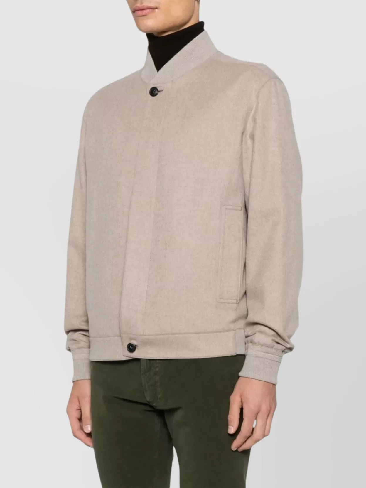 Zegna High Collar Jacket With Ribbed Cuffs And Hem