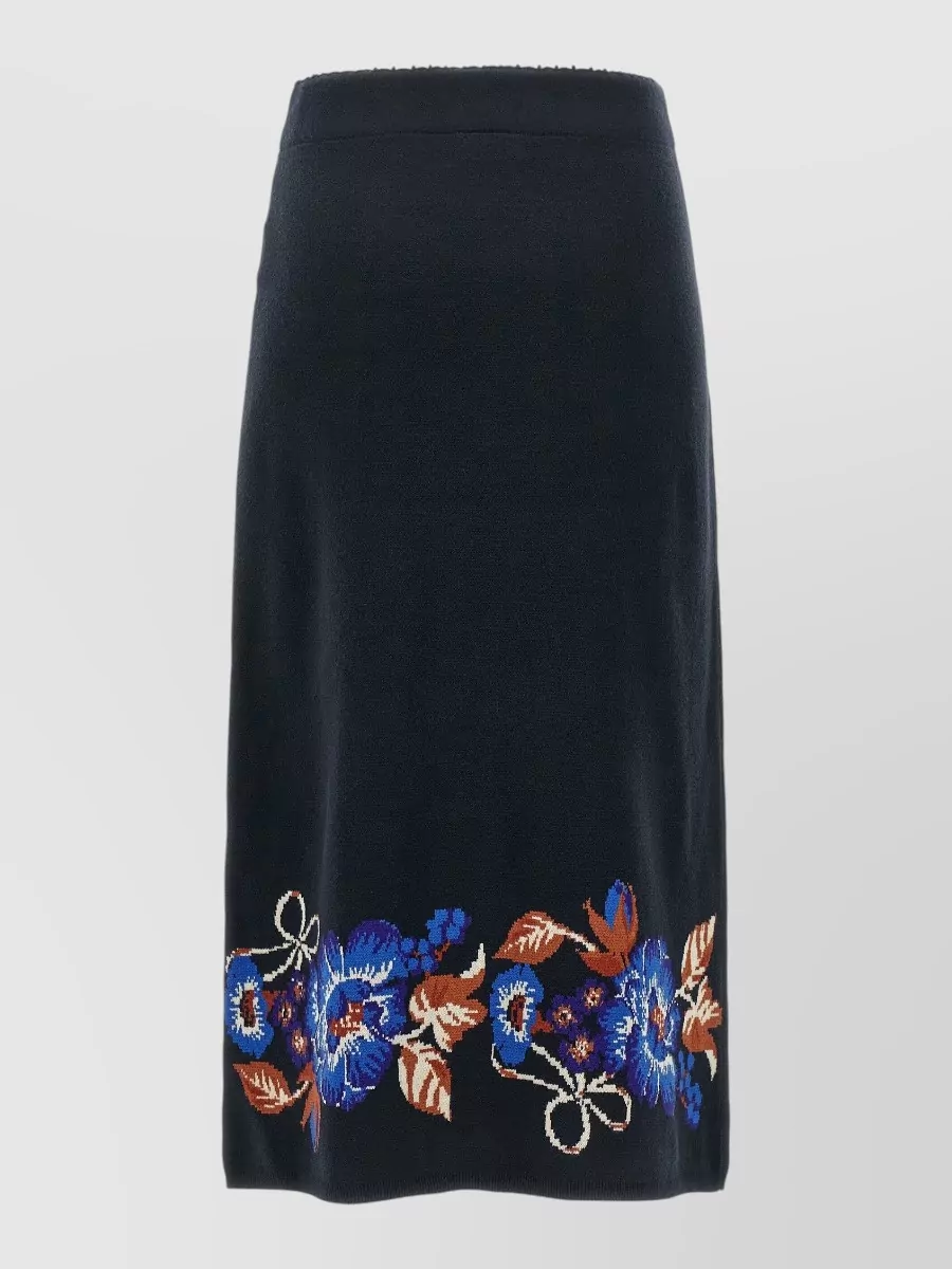Farm Rio Floral Intarsia High-Rise Midi Knit Skirt