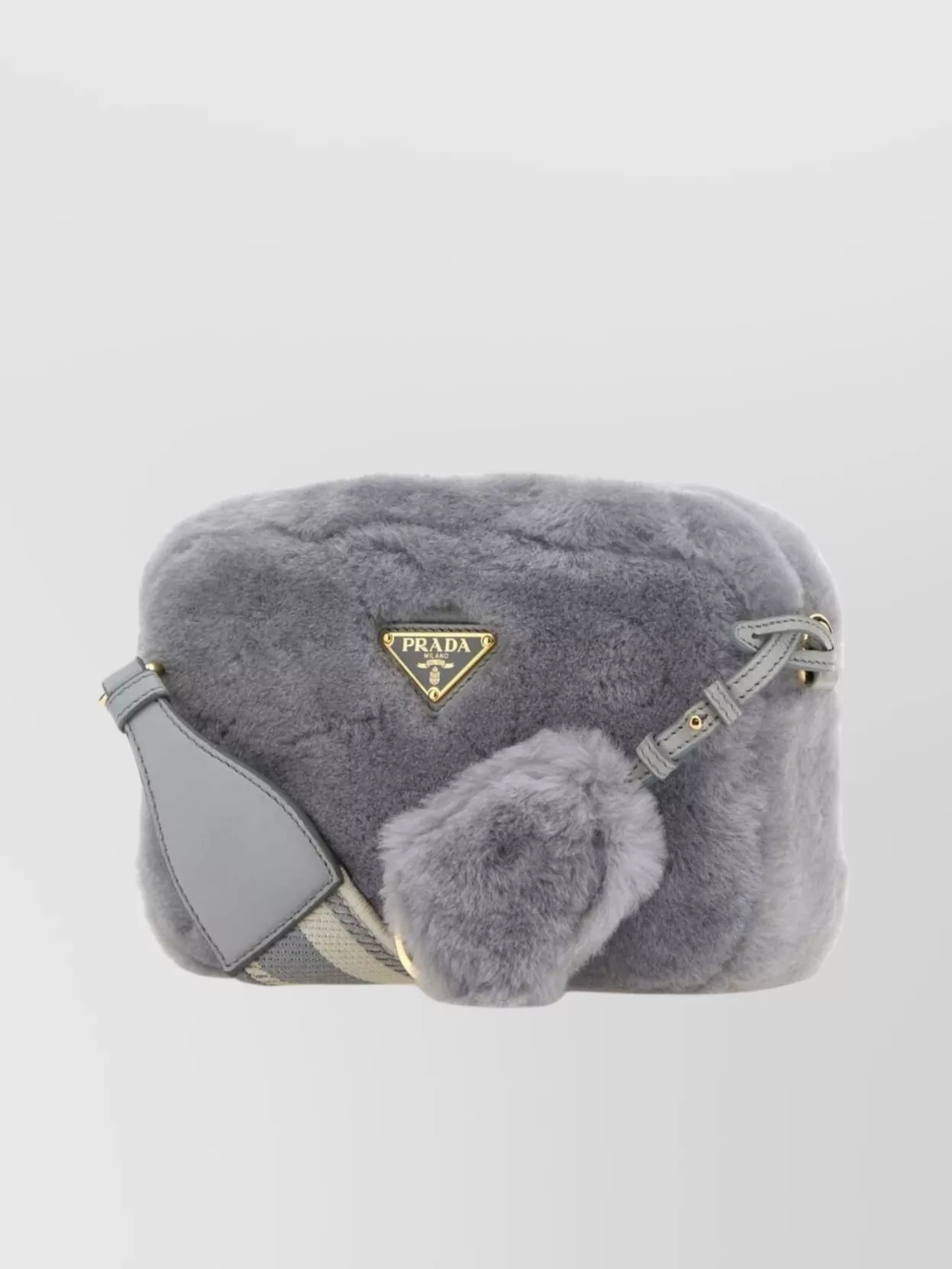 Prada Shearling Fur Crossbody Bag With Pom-pom Detail In Black