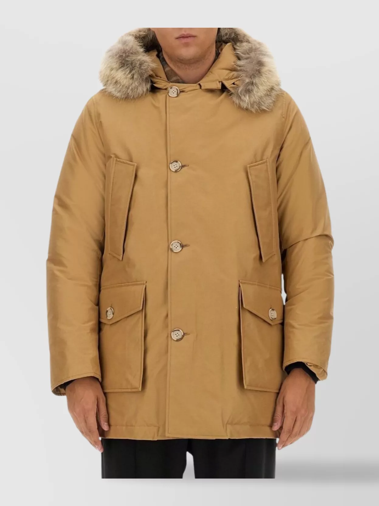 Woolrich Arctic Long Length Quilted Jacket With Fur Trim Hood