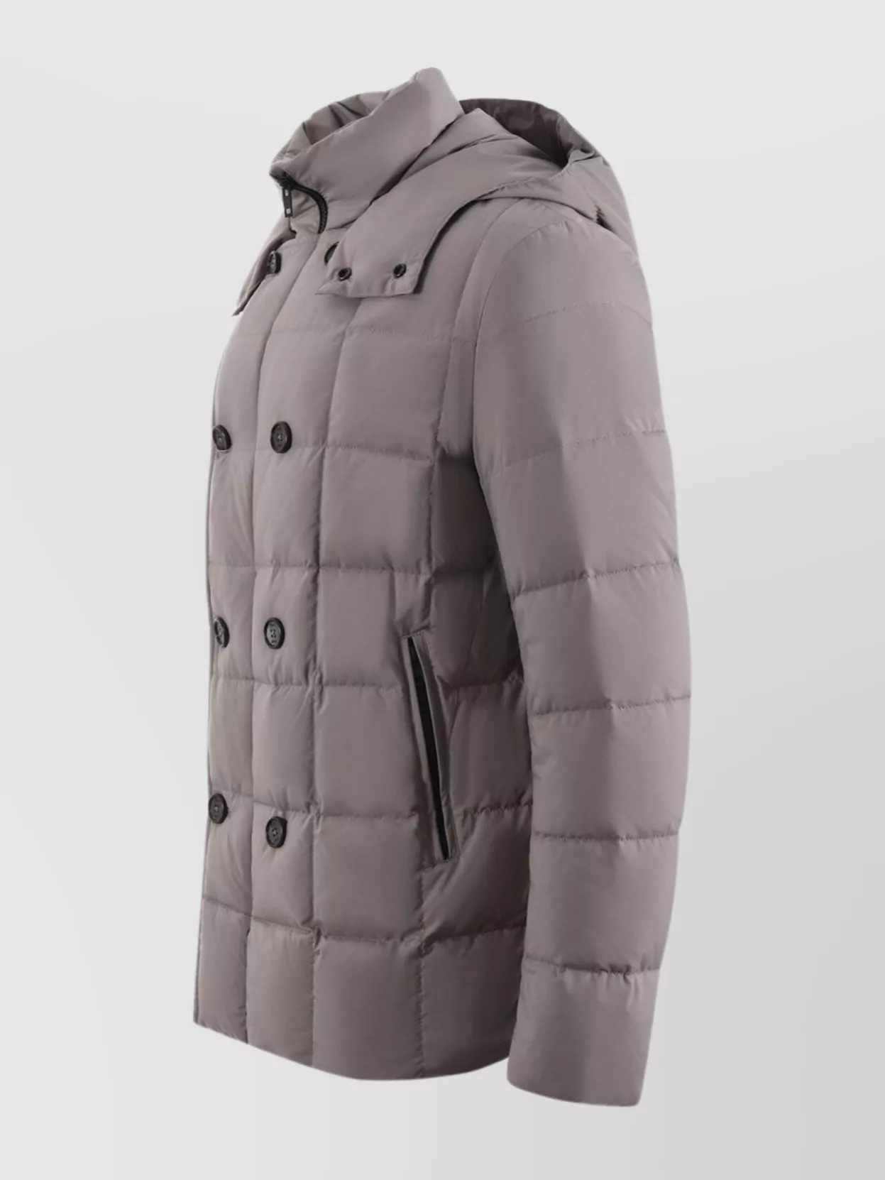Fay Buttoned Double-Breasted Hooded Quilted Pockets Jacket