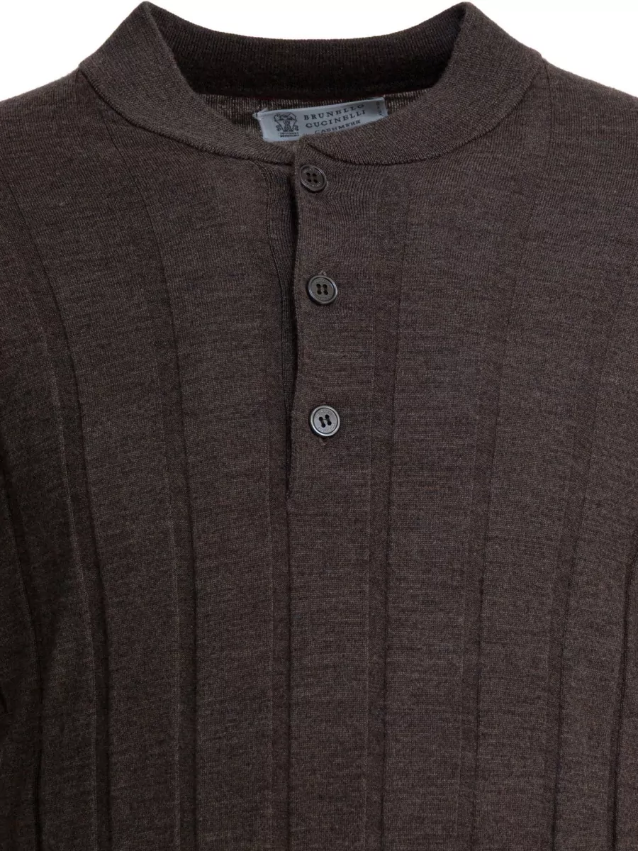 Brunello Cucinelli Long Sleeve Ribbed Knit Sweater