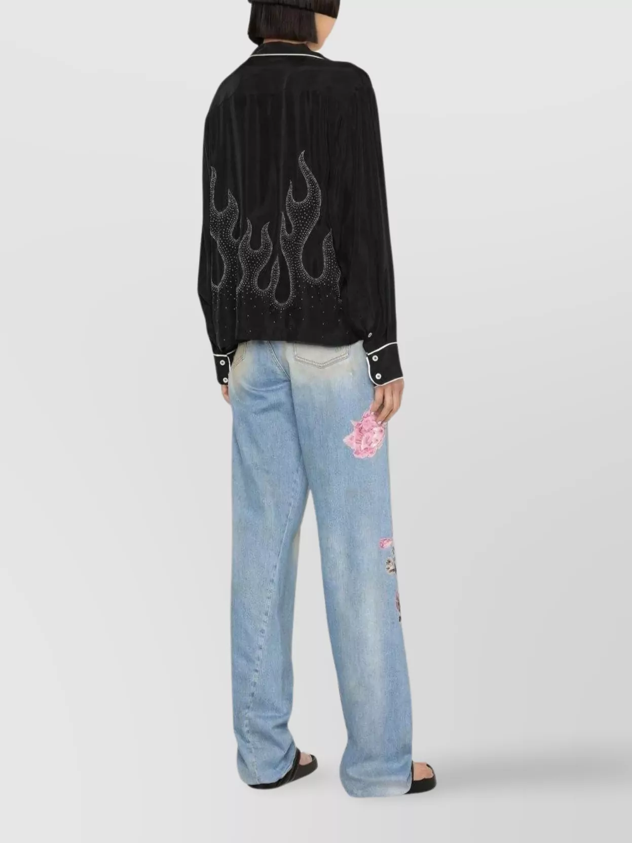 Palm Angels Flame-Embroidered Shirt Crystal Embellishments