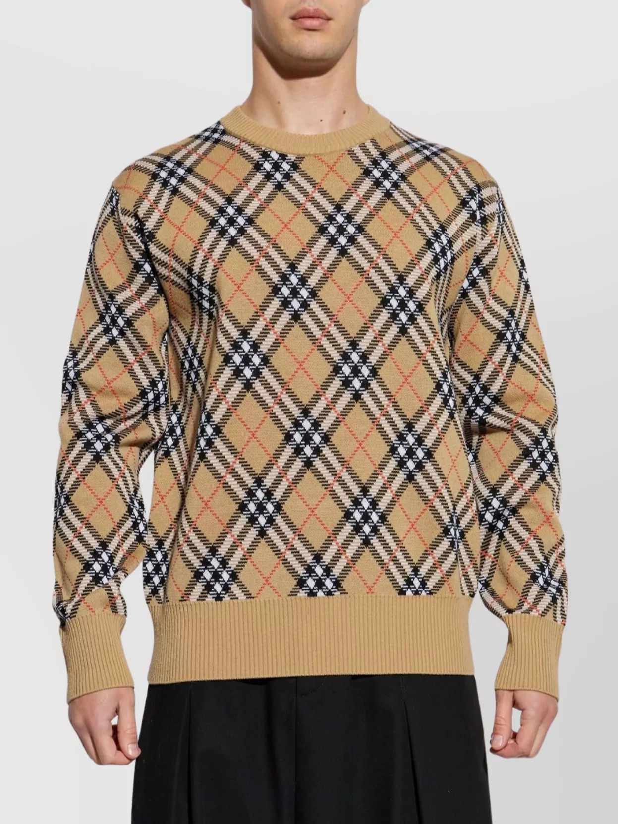 Burberry Crew Neck Argyle Pattern Sweater