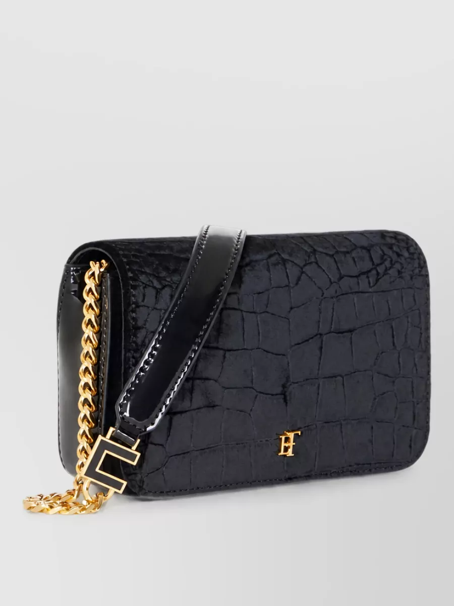 Elisabetta Franchi velvet crocodile-effect shoulder bag