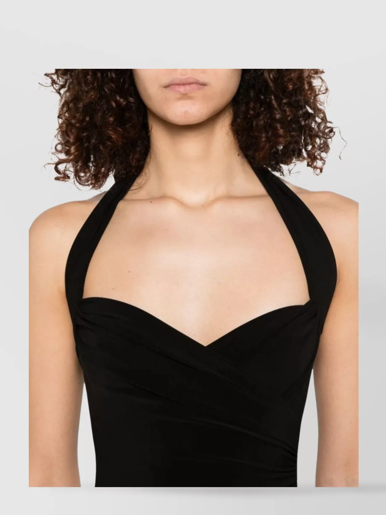 Shop Norma Kamali Draped Halter Gown Sheer Skirt