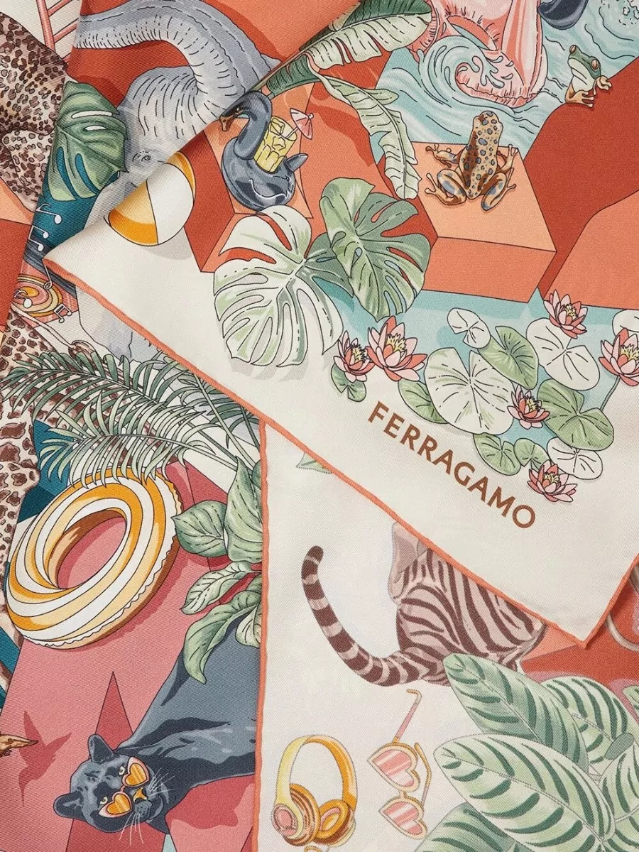 Ferragamo Silk Jungle Party Print Scarf