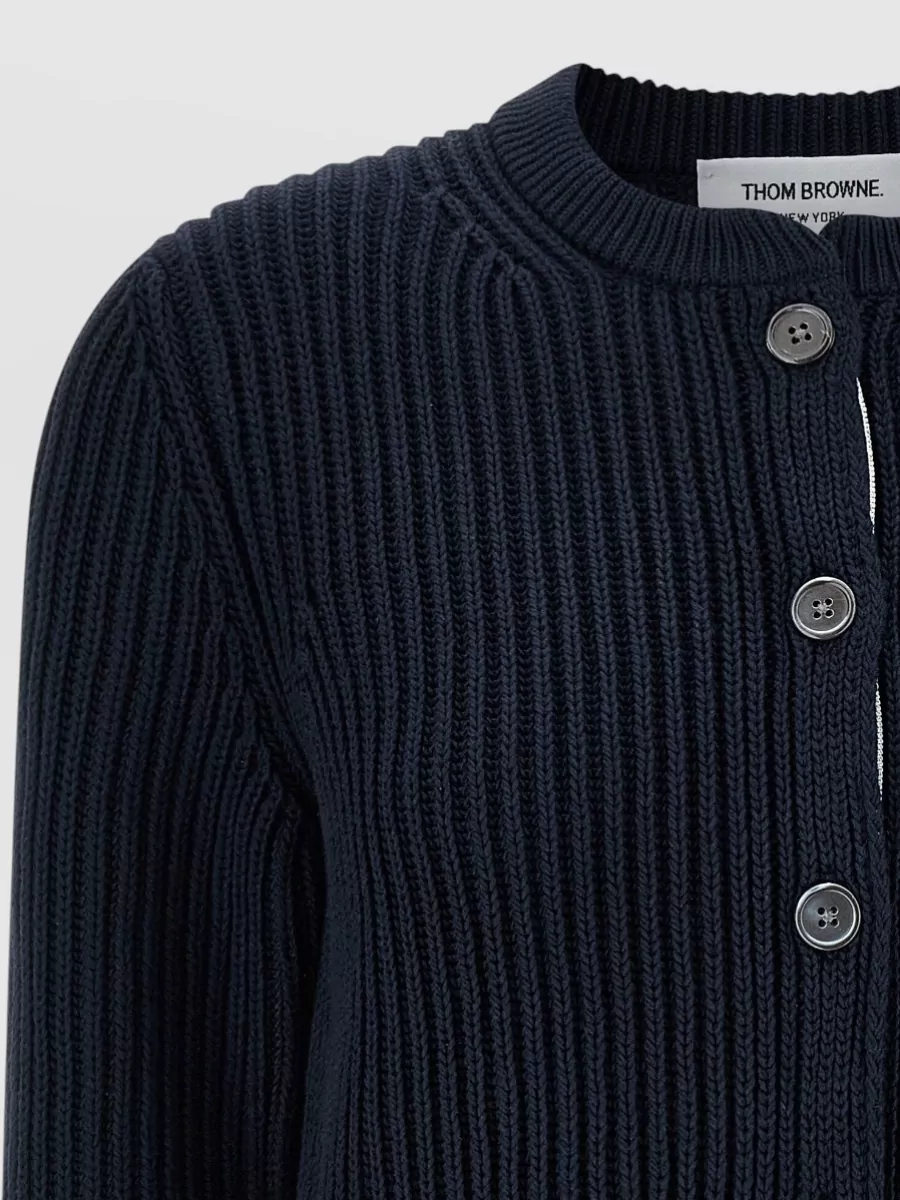 Thom Browne Cropped Cardigan Crew Neck Ribbed Knit