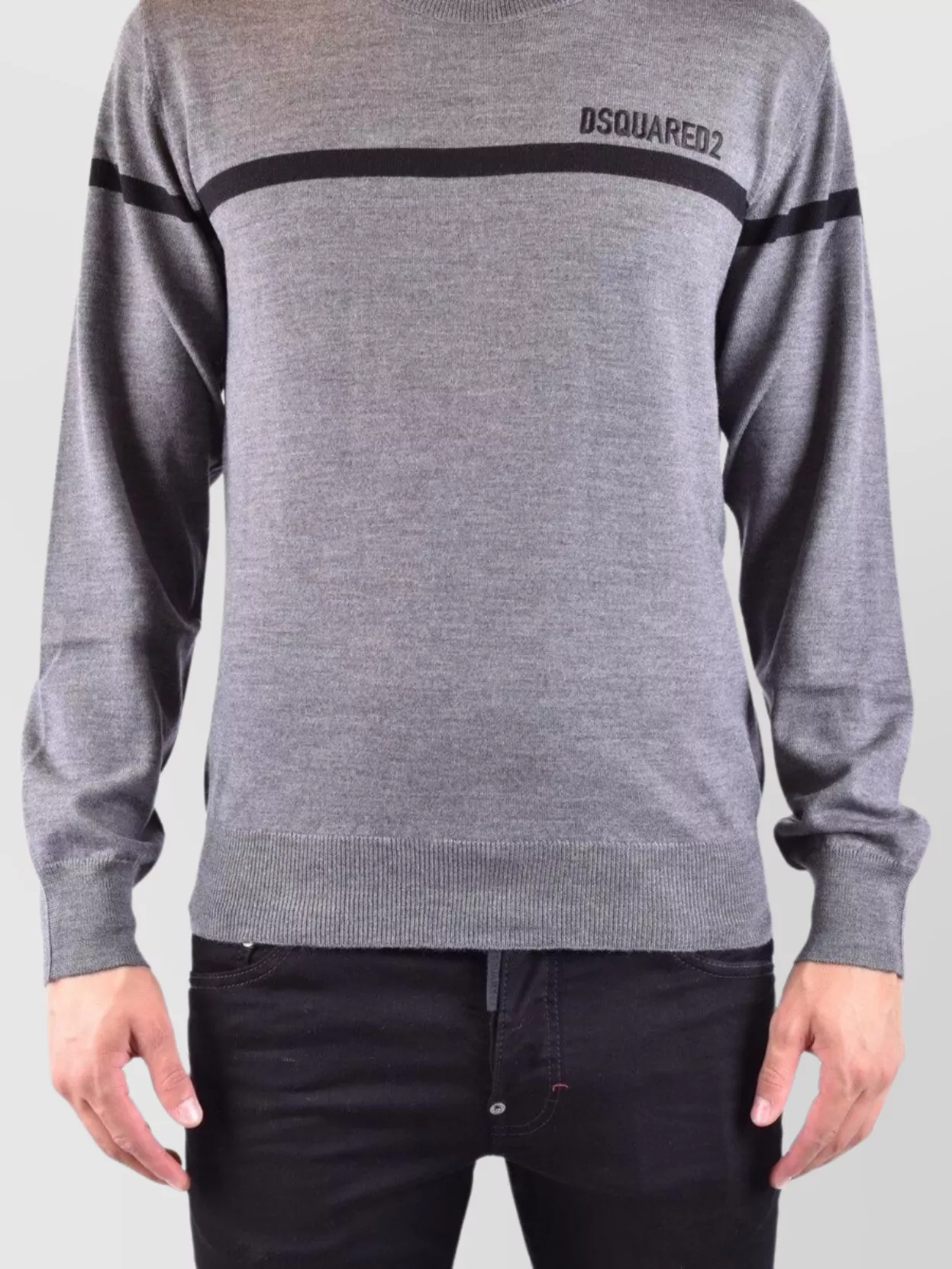 Dsquared2 Virgin Wool D2 Line Crew-neck Sweater In Gray