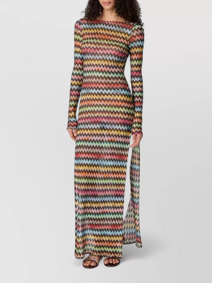 Missoni Printed Long-Sleeve Open-Back Beach Dress