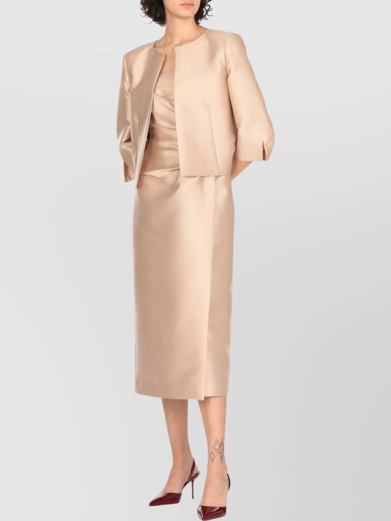 Alberta Ferretti Draped Satin Strapless Straight Neckline Midi