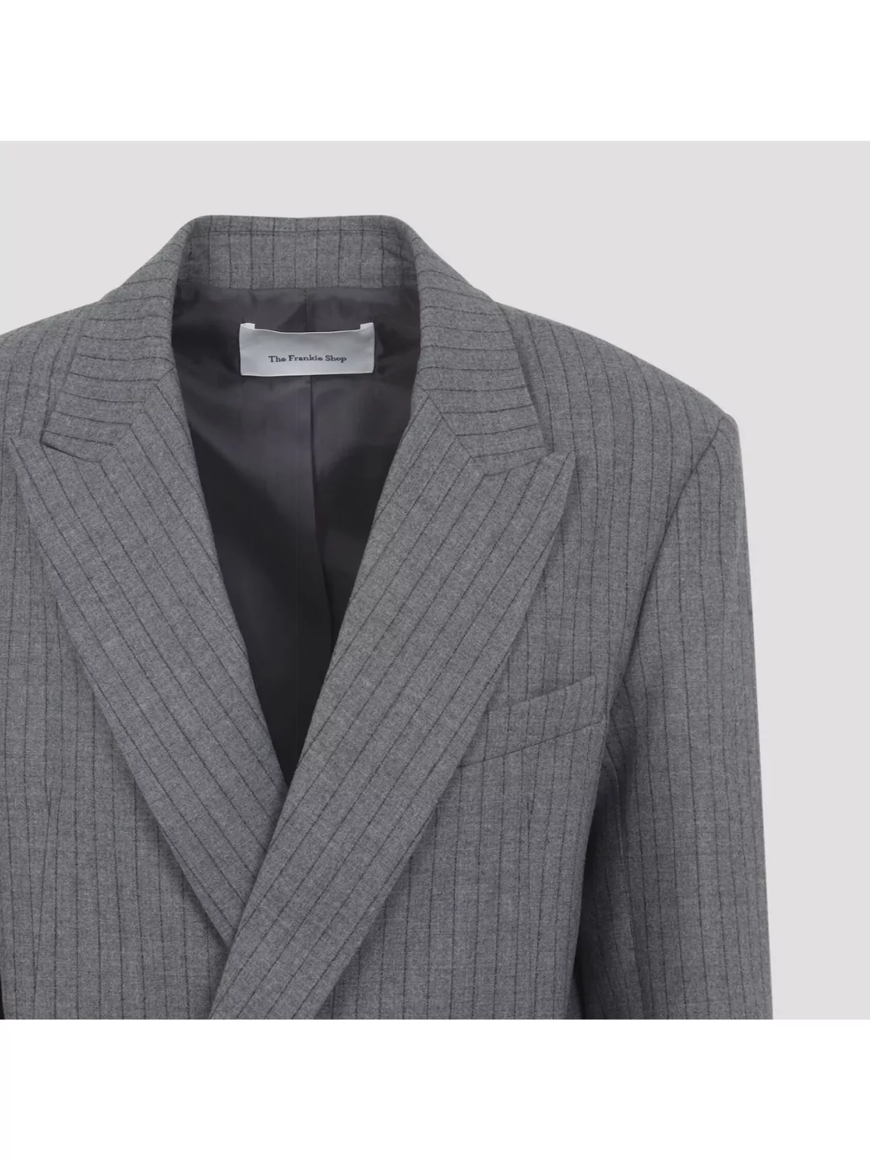 The Frankie Shop Double Breasted Blazer Pinstripes In Gray