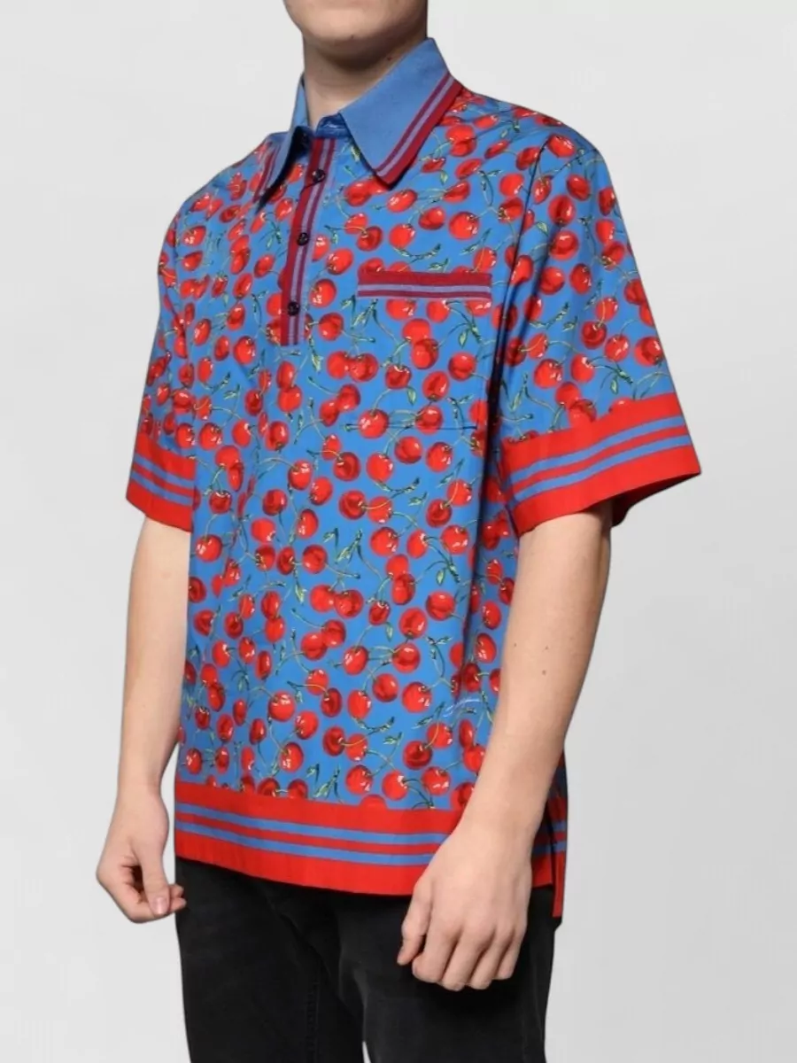 Dolce&Gabbana Cotton Cherry-Print Short-Sleeve Polo Shirt