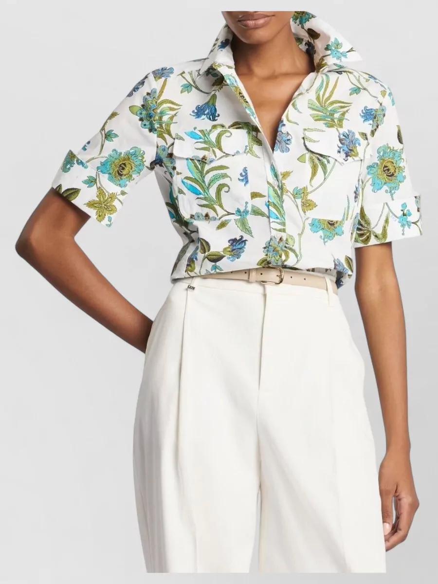 Fay Cotton Shirt Short Sleeves Floral Pattern